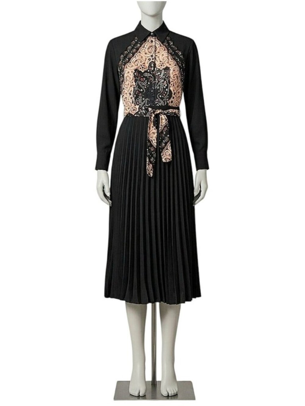 N by Nancy Black & Beige Floral Print Mixed Media Pleated Midi Dress Womens 2XL